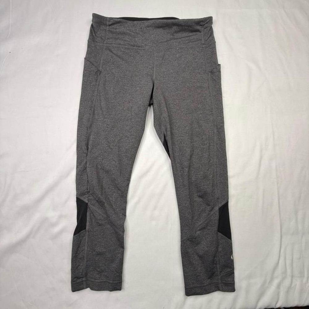 Lululemon Athletica Gray Heathered Cropped Leggings With Pockets Womens Size 8